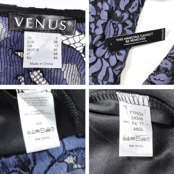 New Blue Lace Dress Long Bell Sleeve Witchy Mini Party Cocktail V-Neck M 6 Venus - Picture 8 of 8